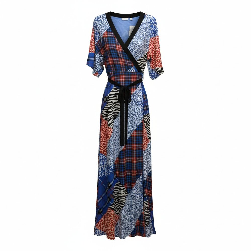 Mixed Print Maxi Dress w/ Shoulder Slits